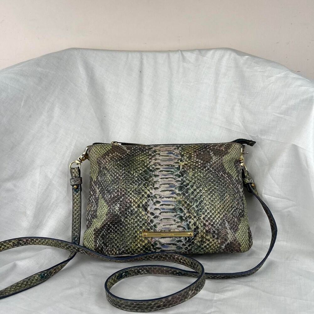 Brahmin Carrie Crossbody Moonstone Seville Leather Snakeskin Bag Rare - Picture 1 of 8